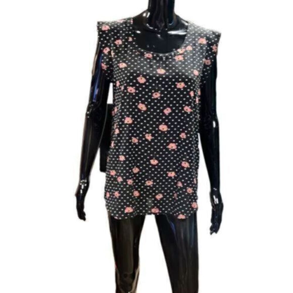 Black sleeveless floral Pleione blouse size medium